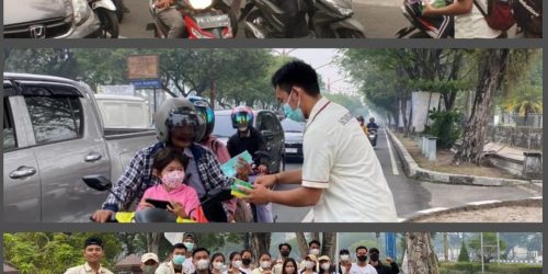 Soroti Kabut Asap Di Palangka Raya, KMHDI Kalteng Bagikan Masker