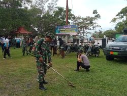 Rangkaian HUT ke-66 Kodam VI/Mulawarman, Kodim Tanah Bumbu Bersihkan Taman Makam Pahlawan