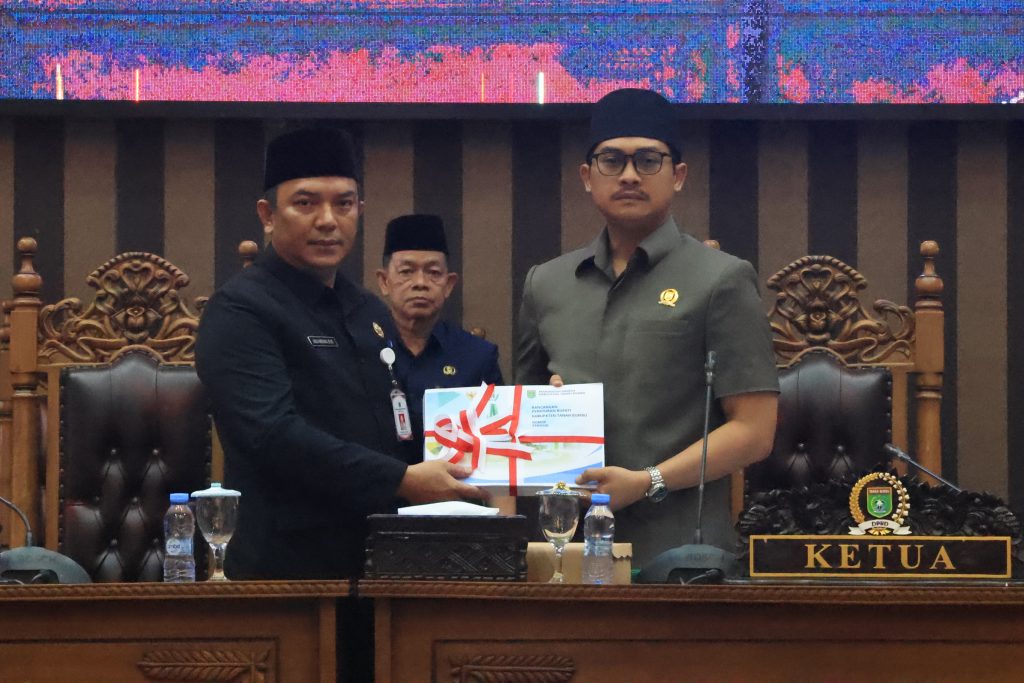 Plt. Asisten Pemerintahan Wisnu Putu Wardana menyampaikan LPj APBD 2024 mewakili Bupati Tanah Bumbu dalam rapat paripurna DPRD.