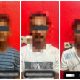 Ket Foto : Ketiga pelaku pengeroyokan di Tabunganen yang menyebabkan seorang warga tewas, saat diamankan di Mapolres Batola, Sabtu (2/8/2025).