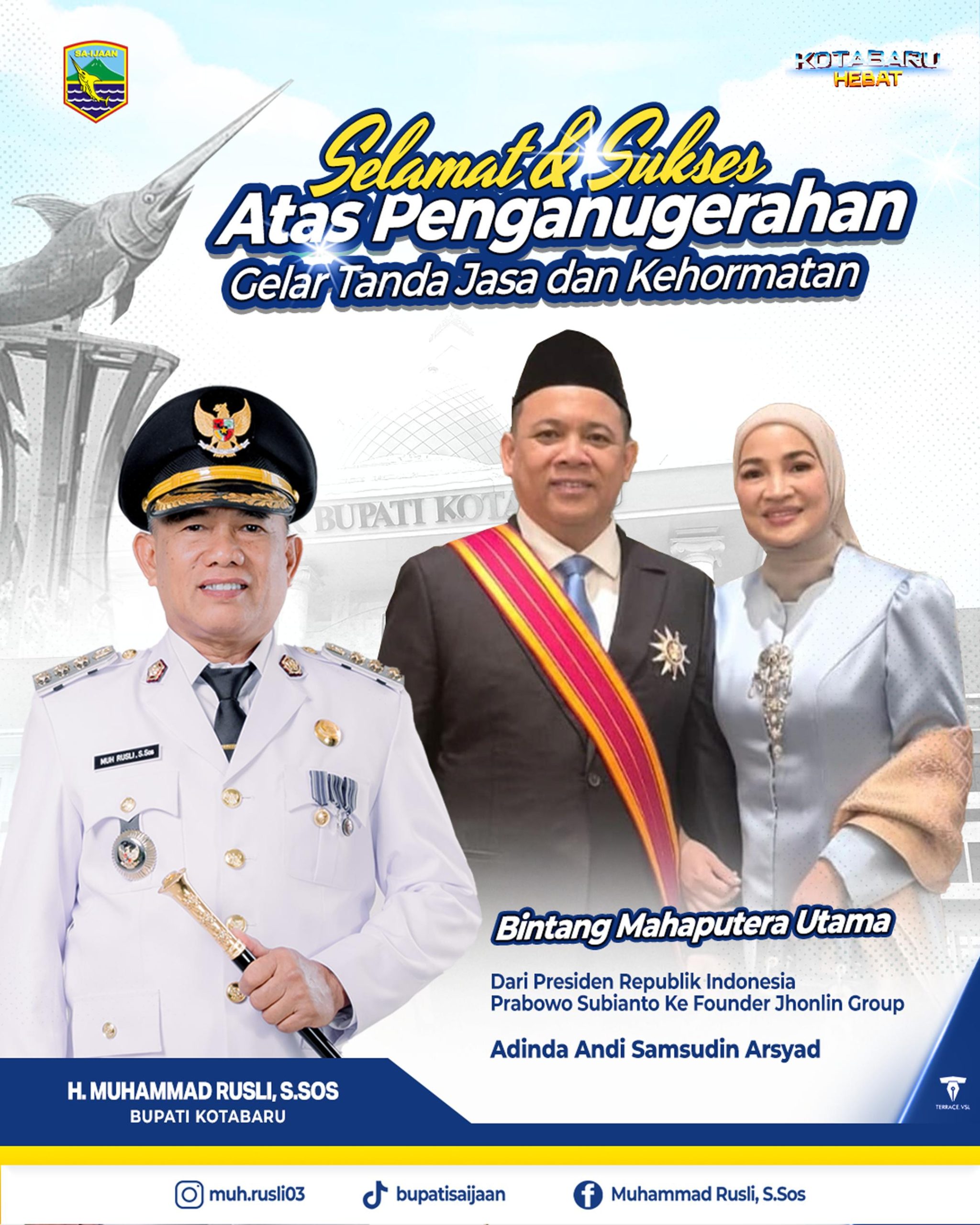 Presiden RI Prabowo Subianto menyerahkan Tanda Kehormatan Bintang Mahaputera Utama kepada H. Andi Syamsudin Arsyad (Haji Isam) di Istana Negara, Jakarta, Senin (25/8/2025).
