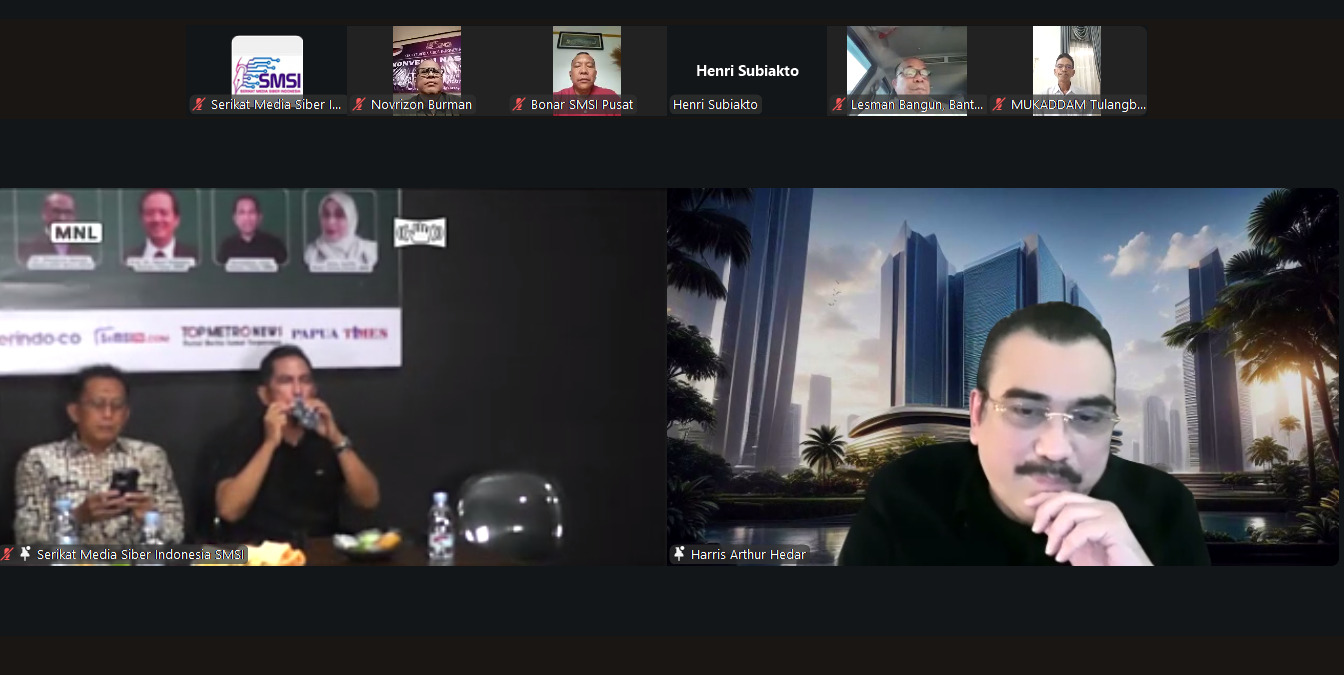 Ketua Dewan Pembina SMSI, Prof. Dr. Harris Arthur Hedar, membuka Dialog Nasional bertema “Media Baru: Peluang dan Tantangannya” di Kantor SMSI Pusat, Jakarta. (Foto: Dok. SMSI)