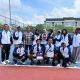 Sri Fathanah, atlet tenis putri Korpri Kalimantan Selatan, merayakan kemenangan di final Pornas Korpri XVII Palembang.