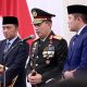Mensesneg Prasetyo Hadi, Sekkab Teddy Indra Wijaya, dan Kapolri Listyo Sigit Prabowo saat konferensi pers di Istana Merdeka.