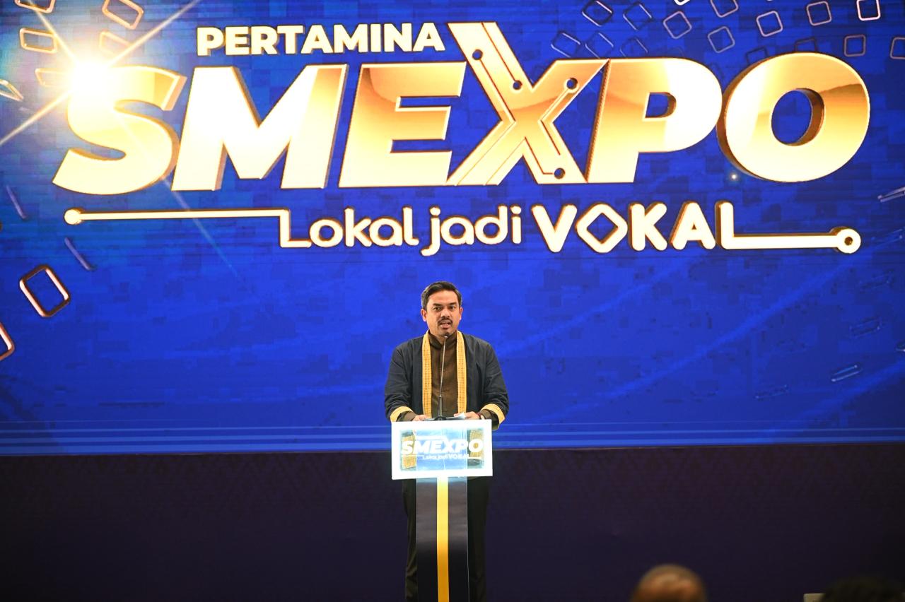 Menteri UMKM Maman Abdurrahman menyampaikan sambutan pada pembukaan Pertamina SMEXPO 2025 di Tangerang Selatan.