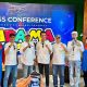 Press conference Mercure Surabaya Grand Mirama menampilkan ikon Mario Bros sebagai representasi tema Mirama Games Land untuk perayaan malam tahun baru 2026 di Surabaya.