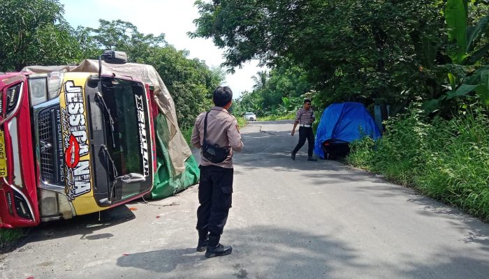 Truk Muatan Pakan Ayam Mundur di Tanjakan Jatigede, Hantam Mobil Minibus