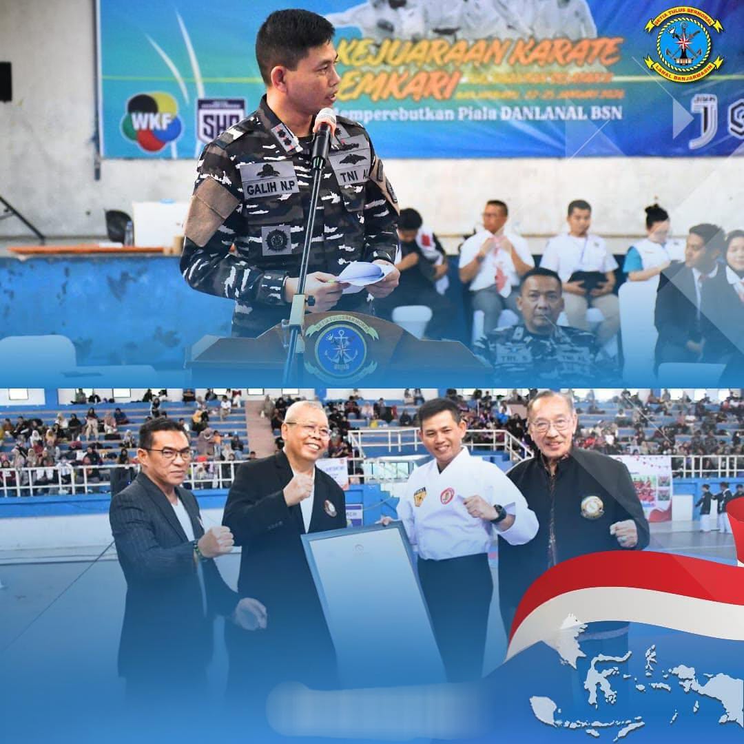 Atlet karate bertanding dalam Kejuaraan Karate Lemkari Kalimantan Selatan II Piala Danlanal Banjarmasin 2026 di Banjarbaru.