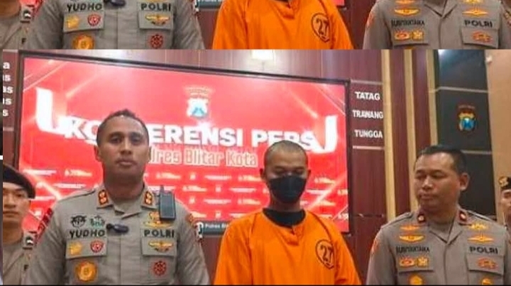 Polisi Blitar Kota menggelar konferensi pers pengungkapan kasus pembunuhan perempuan di kamar kos.