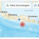 Peta guncangan BMKG memperlihatkan episentrum gempa 6,4 magnitudo di laut selatan Pacitan, Jawa Timur, dengan sebaran getaran ke wilayah Jawa Tengah, Jawa Timur, dan DI Yogyakarta.