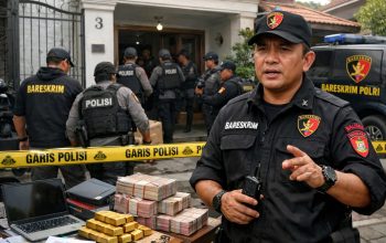Ilustrasi penggeledahan polisi terkait dugaan pencucian uang tambang emas ilegal di Surabaya dan Nganjuk oleh Bareskrim Polri.