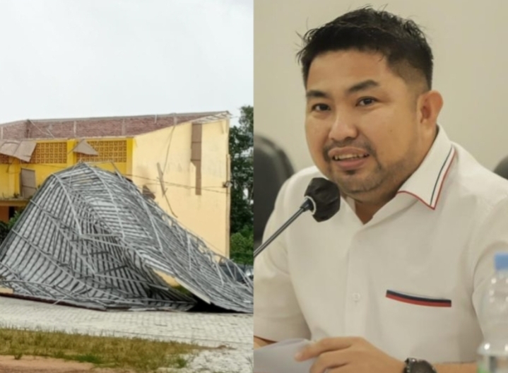 Atap ruang praktik SMKN 2 Satui ambruk akibat angin kencang dan tanggapan anggota DPRD Kalsel Muhammad Syaripuddin terkait rencana perbaikan sekolah.