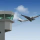 Aerodrome Control Tower di bandara yang mengatur lalu lintas pesawat saat lepas landas dan mendarat.