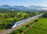 Ilustrasi jalur kereta listrik East Coast Rail Link (ECRL) Malaysia.