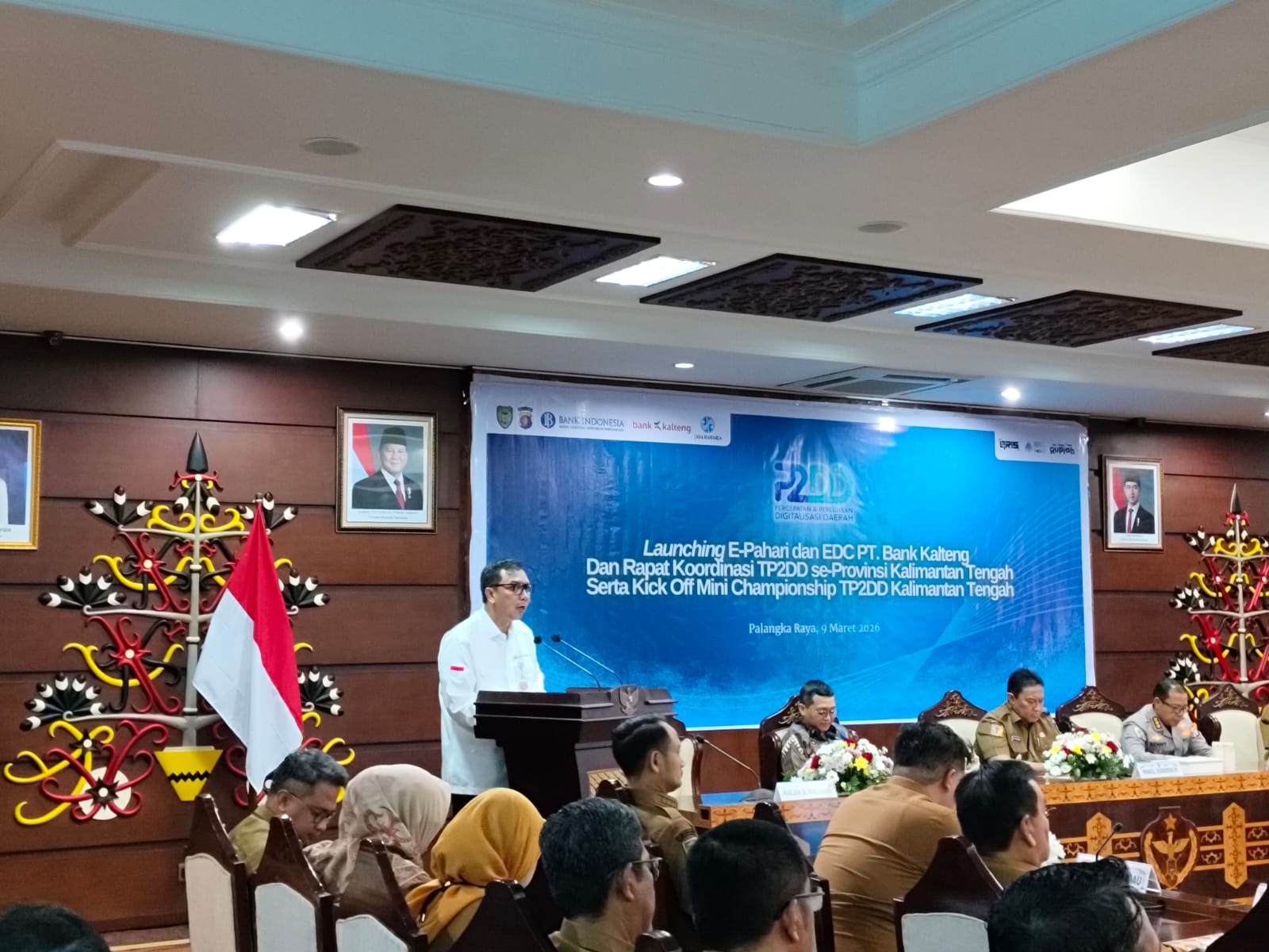 Kepala Perwakilan BI Kalteng Yuliansah Andrias menyampaikan sambutan pada peluncuran layanan digital E-Pahari dan kegiatan TP2DD di Kantor Gubernur Kalimantan Tengah.