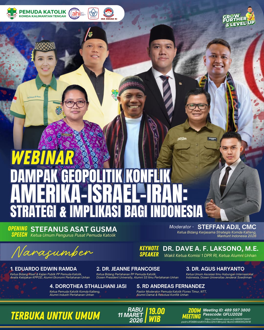 Webinar Pemuda Katolik Kalteng membahas dampak konflik Amerika Israel Iran terhadap Indonesia.