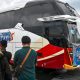 Bus program mudik gratis Kalteng 2026 di Palangka Raya yang mengangkut ratusan pemudik menuju berbagai wilayah.