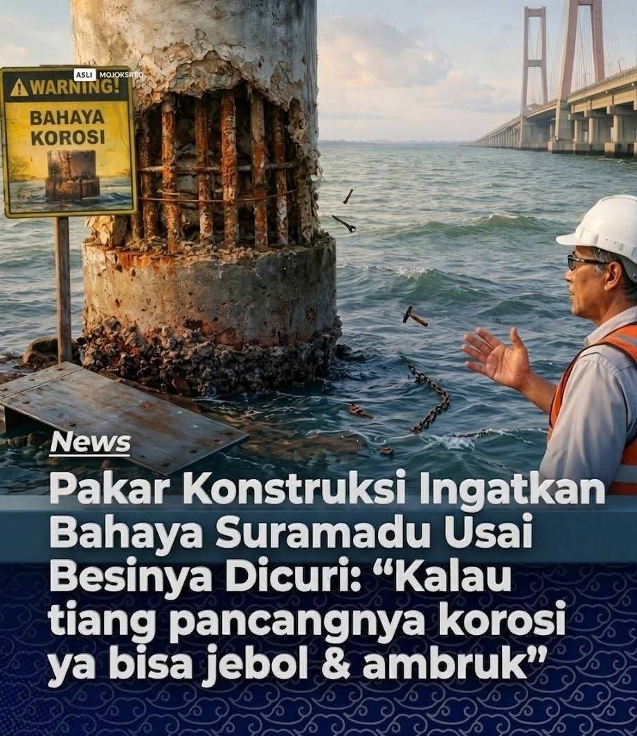 Tiang pancang Jembatan Suramadu yang berkarat akibat hilangnya pelindung besi berpotensi membahayakan struktur jembatan