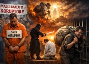 Ilustrasi hukuman koruptor termasuk sanksi sosial, hukum, dan beban moral atas hasil korupsi.
