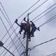 petugas pln memperbaiki jaringan listrik di tiang listrik kawasan karangpilang surabaya sebelum insiden tersengat listrik