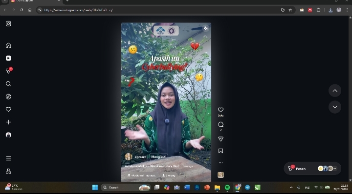 Video edukasi cyber bullying karya siswi SMKN 3 Banjarmasin yang meraih juara nasional PSY-EDUFEST 2026.
