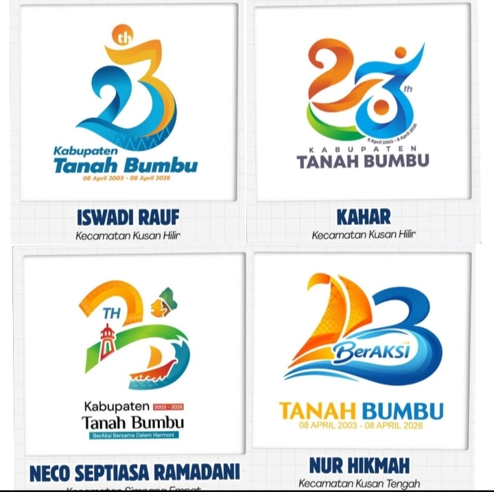 Desain logo HUT ke-23 Kabupaten Tanah Bumbu karya Iswadi Rauf, Kahar, dan Neco Septiasa Ramadani sebagai pemenang lomba