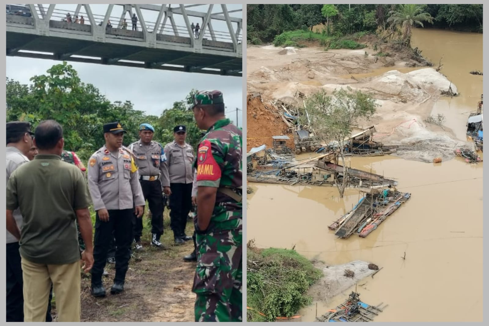 Ket Foto: Kapolsek Kapuas Hulu, IPDA Zaenal Abidin, SH, ME bersama aparat gabungan saat kawasan yang diduga menjadi lokasi aktivitas tambang emas ilegal, Rabu (15/4/2026).