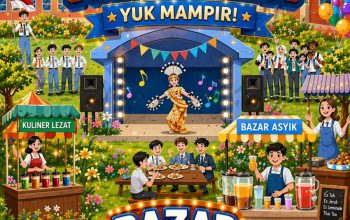 Poster bazar kewirausahaan SMKN 1 Satui Tanah Bumbu 24 April 2026 dengan berbagai kuliner dan kegiatan siswa