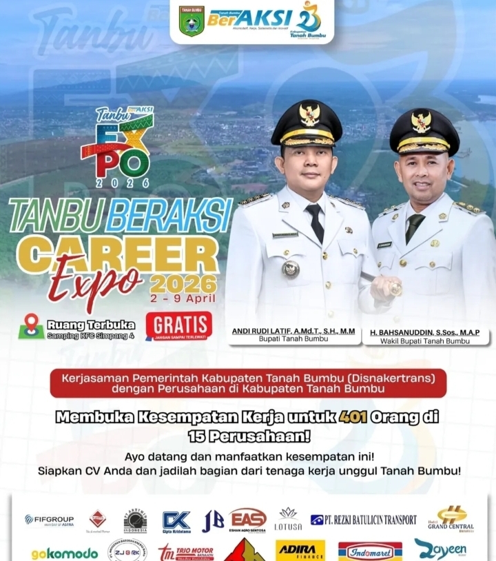 poster career expo tanah bumbu 2026 membuka 401 lowongan kerja di simpang empat batulicin