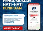 Poster peringatan RSUD Hadji Boejasin tentang dugaan penipuan yang mencatut nama Direktur RSUD melalui nomor WhatsApp palsu.