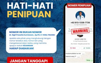 Poster peringatan RSUD Hadji Boejasin tentang dugaan penipuan yang mencatut nama Direktur RSUD melalui nomor WhatsApp palsu.