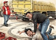Ilustrasi dugaan aksi premanisme dan pungli terhadap sopir truk di area SPBU saat antre BBM subsidi di Banjarmasin.