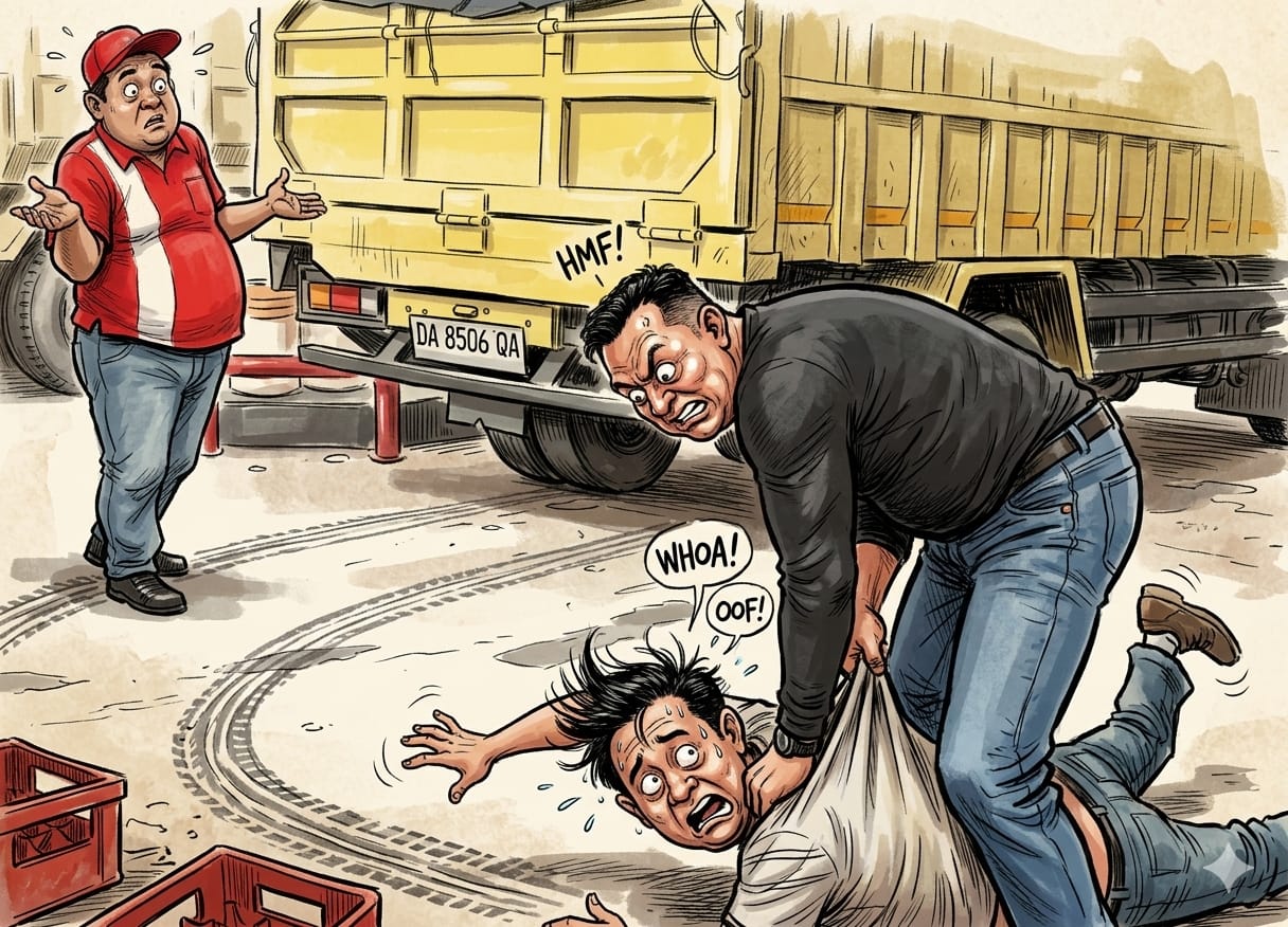 Ilustrasi dugaan aksi premanisme dan pungli terhadap sopir truk di area SPBU saat antre BBM subsidi di Banjarmasin.