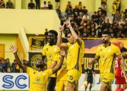 Pemain Barito Putera merayakan gol ke gawang Persipal dalam pertandingan Liga 2 di Banjarmasin