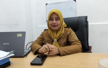 Wenti Setia Anggraini duduk di ruang kerjanya memberikan keterangan soal DBD Tanah Bumbu.