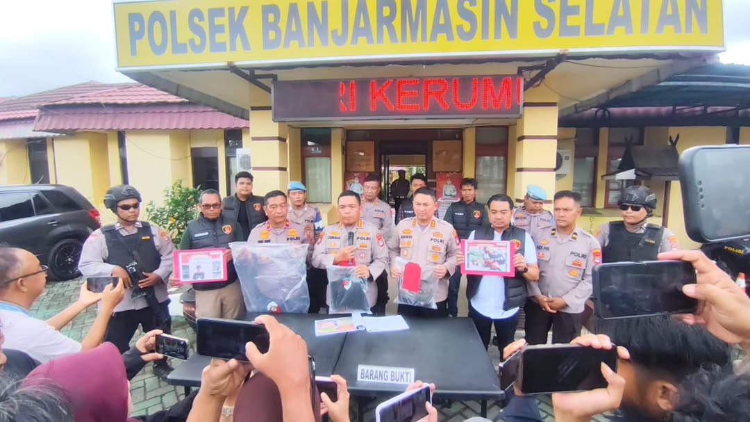 Kapolresta Banjarmasin Kombes Timbul Siregar pimpin press release kasus pembunuhan ABK