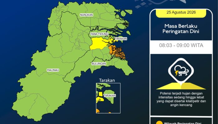 BMKG Peringatkan Hujan Lebat Disertai Petir di Bulungan